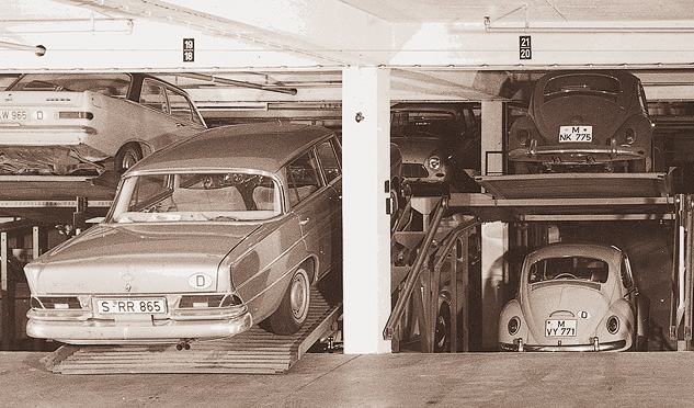 162 Stellplätze auf Doppelstockgarage Typ 100, Zittelstraße, München, Baujahr 1962
