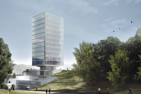 <strong>3. Preis</strong> Rykart Architekten schlagen ein Hochhaus vor, das grazil aus dem Campus hervorragt<br />