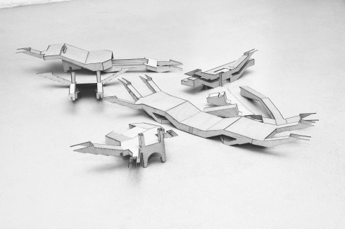 Sperrholzmodelle der sechs „Schnitträume“<br />