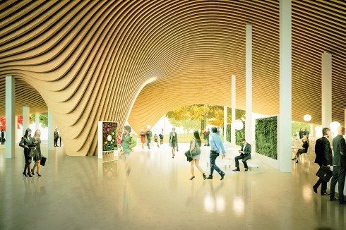 Das Erdgeschoss der Gebäude am Wasser erinnert an die Universitätsbibliothek, die Anttinen Oiva in der Nähe des Hauptbahnhofs geplant haben (Bauwelt 28– 29.2015).<br />