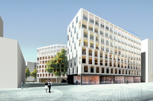 Die Gebäude in der zweiten Reihe wirken auf den ers­ten Blick konventioneller, sind aber ebenfalls Holzbauten.<br />