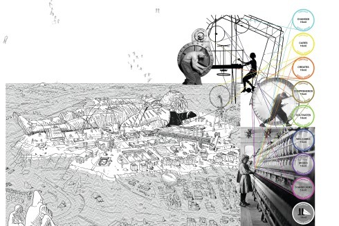 <span class="Bold">Anerkennung</span> Francesco Careri interpretiert das Wohngebäude als festgebundenen Gulliver.  <br />