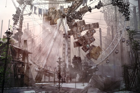 Apokalypse der Stadt als Freizeittempel – in dem Film „Megalomania“ von Factory Fifteen besteht die Großstadt nurmehr aus leerer Infrastruktur; Wohnungen hängen wie nutzlose Trauben am London Eye.<span class="OffWhite"></span><br />