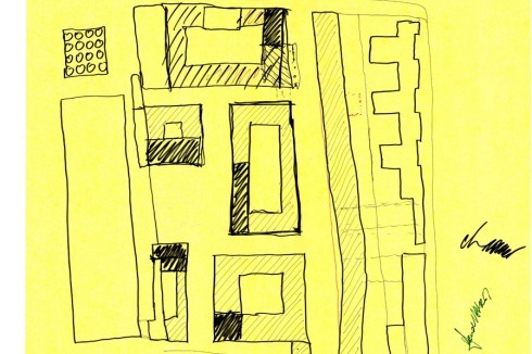 Die Skizze zu dem - von allen beteiligten Architekturbüros gemeinschaftlich entwickelten - städtebaulichen Konzept<br />