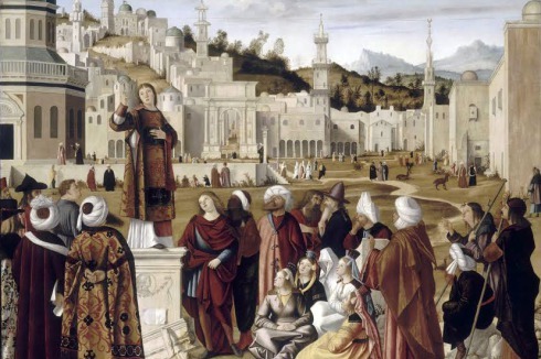 Vittore Carpaccio, Predica di santo Stefano, Olio su tavola<br />