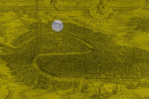 Vogelschauplan von Venedig (Jacopo de’ Barbari, 1500): Auf dem berühmten Stadtplan fehlt das Ghetto noch. Der Kreis lokalisiert es.<br />