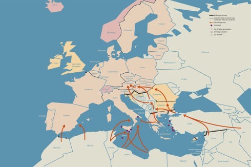 Fluchtwege, Grenzen und Zäune in Europa Ende 2016<br />