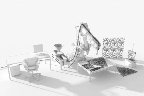 Arbeitsabläufe beim Einsatz von 3-D-Druckern, mit denen sich das Forschungsprojekt COEBRO (Additive <br />Fabrication of Concrete Elements by Robots) befasst.<br />