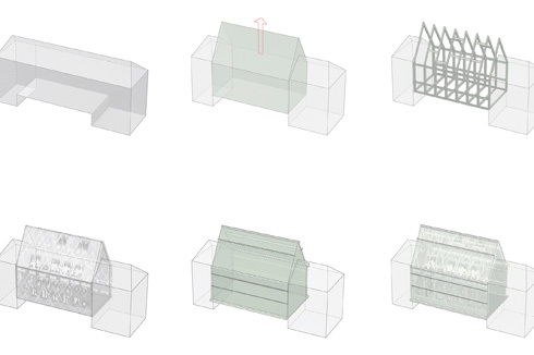 Transformation vom Brückenbauwerk zum schwebenden Sattel­dachhaus<br />