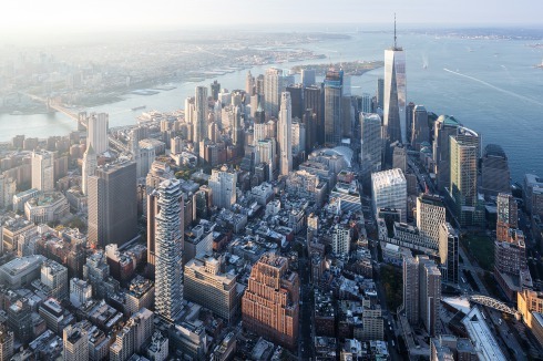 Herzog &amp; de Meurons 253 Meter hoher Apartmentstapel steht an der Ecke Church/Leonard Street in Tribeca.<br />