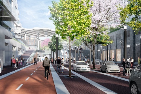 Visualisierung des Südeingangs zum Fahrrad-Parkhaus, das bis 2019 Platz für 12.500 Räder bieten soll.<br />