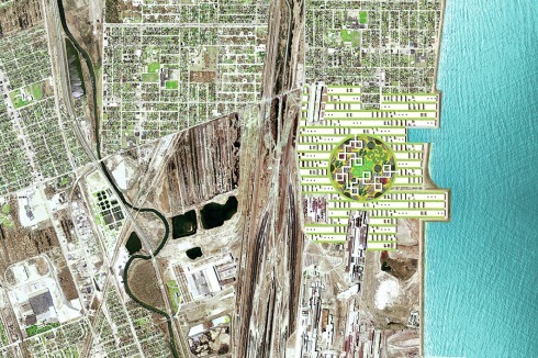 UrbanLab schlagen vor, Industriebetriebe, die viel Wasser verbrauchen, aus dem trockenen Süden der USA in den Norden an die „Great Lakes“ umzusiedeln.<br />