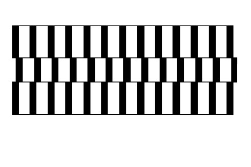 Irritation durch optische Täuschung: Die Gebäudehülle folgt dem Prinzip einer „Café Wall Illusion“. Die hellen und dunklen rechteckigen Fassadenfelder sind so gegeneinander verschoben, dass das Auge sie als Trapeze wahrnimmt.<br />