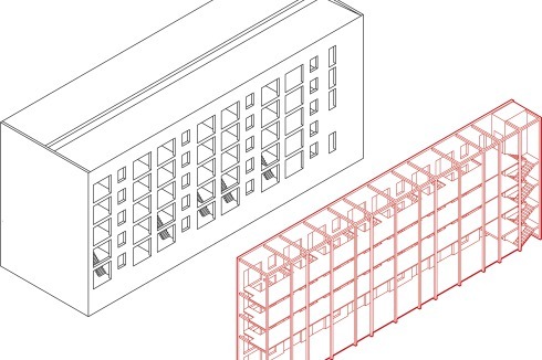 Der östliche WBS-70-Riegel soll durch einen Laubengang an flexibler Wohnund Gemeinschaftsfläche gewinnen. Die Jury lobte die Maisonettwohnungen im Erd- und 1. Obergeschoss, die eine Mischung von Wohnen und Arbeiten ermöglichen würden.<br />