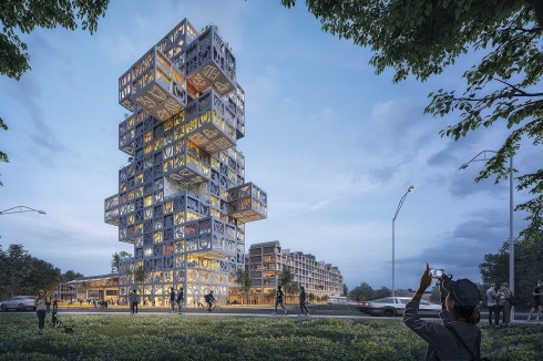 "KoolKiel" nennt sich das Wohnhochhaus der niederländischen Architekten MVRDV, das mit den Mustern in seiner Fassade Kieler Motiven Tribut zollen will.<br />