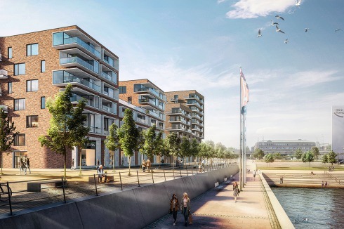 „KoolKiel“ nennt sich das Wohnhochhaus der nie­derländischen Architekten MVRDV, das mit den Mustern in seiner Fassade Kieler Motiven Tribut zollen will.<br />