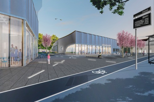 <strong>2. Preis</strong> SERO Architekten überarbeiteten ihren Entwurf entsprechend der Forderungen des Presigerichts (große Bilder): Die Fassaden von MVZ und Schwimmhalle sind angeglichen. <br />