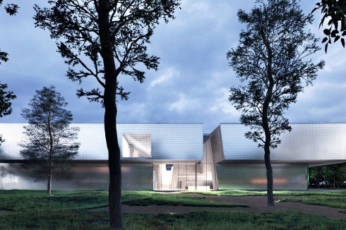 <strong>3. Preis</strong> merz merz und Topotek 1 setzen ein klares architektonisches Statement. Die Jury lobte die Klarheit des gestalteten Baukörpers. Es fehlte ihr jedoch der Zusammenhalt zwischen Landschaftplanung und Architektur.<br />