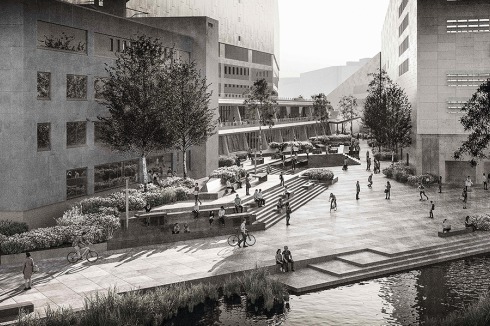 <strong>1. Preis </strong>gmp haben einen völlig neuen Auftritt der Staatsbibliothek auf der Ostseite, zum Potsdamer Platz hin, entworfen und das Erdgeschoss frei gespielt – die Zugangskon­trolle erfolgt künftig im ersten Obergeschoss.<br />