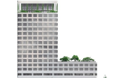 <strong>2.Preis</strong> Schönborn Schmitz Architekten errangen mit einem an die 30er Jahre erinnernden Hochhaus Platz zwei im Fassadenteil (A). In puncto Freiraum (C) überzeugte ihr Vorschlag am besten. Eine Kohärenz der Bereiche könnte wichtiger sein als in der Ausschreibung angelegt.<br />