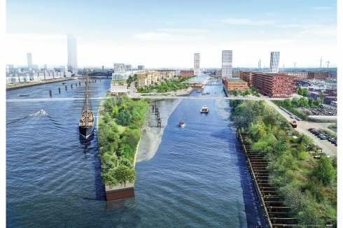 <strong><span class="Bold">1. Preis </span></strong>Herzog &amp; de Meuron und Vogt Landschaftsarchitekten planen einen großen Volkspark im Kern des neuen Quartiers, der sich bis unter das Vordach des Überseezentrums erstreckt. Die drei Hochhäuser, die den Überseeplatz markieren, werden von der Jury nicht ganz unproblematisch gesehen und eher als Platzhalter für besondere Orte interpretiert.<br />