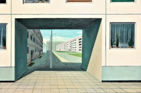 <span class="Bold">Uwe Pfeifers „Durchgang in Halle-Neustadt“ von 1971. Öl auf Hardfaserplatte.</span><span class="Bold"></span><br />