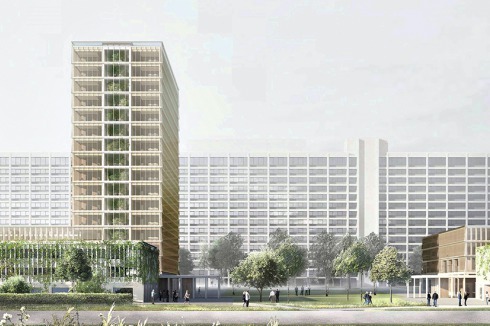 <span class="Bold"></span><strong>4. Preis </strong>Ortner &amp; Ortners Entwurf biete „besondere Freiraumqualitäten”, betonte die Jury, die Büro-häuser seien jedoch sehr massiv.<br />
