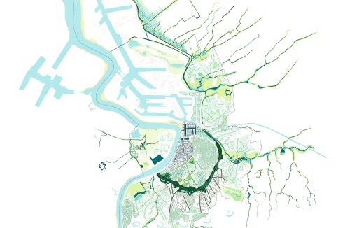 ...„Waterplan“ von De Urbanisten zusammengeführt. Es soll etwa einen Ringpark und Wasserkaskaden geben.<br />