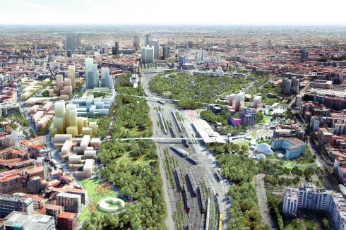Im Hintergrund rechts der Hauptfriedhof von Mailand, dahinter das neue Geschäftsviertel Porta Nuova.<br />