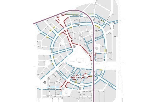 Übersicht der unterschiedlich programmierten Erd­geschosszonen in Aspern.<br />