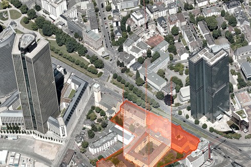 Das Areal liegt zentral an der achtspurigen Friedrich-Ebert-Allee zwischen Westend und Bahnhofsviertel.<br />