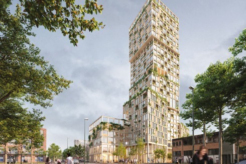 <strong>1. Preis Berlin </strong>Mad und Mud komprimieren die Struktur eines Blocks mit kleinteiligen Hinter­hö­fen auf dem gegebenen, länglichen Grundstück. Sie stapeln die „Berliner Mischung“ aus Gewerbe, Wohnen und Dienstleistungen und belassen Funk­tionsabschnitte sichtbar, indem der Turm aus verspringenden Kuben besteht.<br />