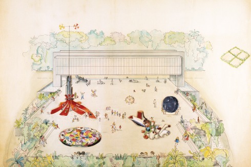 Ephemere Strukturen für das Belvedere zwischen Trianon-Park und Museu de Arte de São Paulo, dem bekanntesten Bau von Lina Bo Bardi.<br />