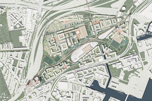 <strong>Teilnehmer</strong> Snøhetta versiegelt wenig Fläche und schlägt dafür höhere, dichtere Quartiere vor. Diese Konsequenz findet die Jury einen zu hohen Preis für den Freiraum.<br />