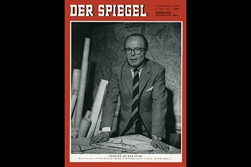 Eine für Deutschlands Stadtplanungsgeschichte inzwischen legendäre Ausgabe des Spiegels titelte 1959: „Verkehr an der Leine, Hannovers Stadtplaner Rudolf Hillebrecht.“<br />