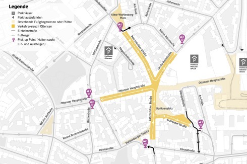 Fünf Straßenabschnitte wurden für den Modellversuch temporär zu Fußgängerzonen umgewidmet.<br />