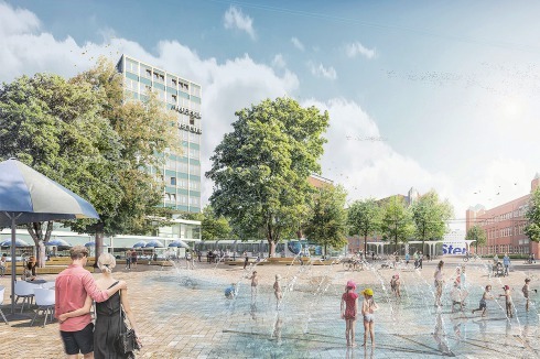 Der Holstenplatz behält seine Platanen, bekommt ein neues Wasserspiel ...<br />