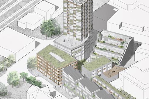 <span class="Bold">Anerkennung</span> studio 2020 Matzat Henkel vermengt verschiedene Bauformen der Moderne. Die Jury erkannte den Wert, ein „Stück Stadt“ zu erzeugen. Die teilweise Anordnung von Wohnen im Erdgeschoss erweckte Zweifel.<br />