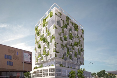 <strong><span class="Bold">3. Preis</span> </strong>SUPERWIEN bilden klare Raumkanten zur Stadt, öffnen den Entwurf aus drei Einzelkörpern im <br />Inneren jedoch polygonal. In seiner Dimension hält die Jury den Platz für fragwürdig und die Wohngrundrisse <br />für wenig innovativ. Die Fassadengestaltung konnte überzeugen.<br />