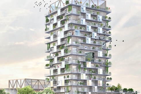 <span class="Bold"><strong>1. Preis</strong></span> Gutiérrez – de la Fuente Arquitectos gruppie­ren drei Baukörper um einen Platz, auf dem sie ein „Wäldchen“ vorsehen. In den unteren Geschossen befinden sich öffentliche Nutzungen, darüber Wohnen und die Anwohner und Nachbarn verbindende Angebote wie eine Mediathek und Gärten.<span class="OffWhite"></span><br />