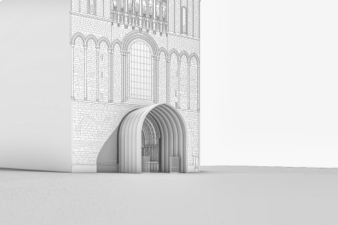 <span class="Bold"><strong>Teilnehmer</strong> </span>Rudy Ricciotti konstruiert einen Tunnel mit fünf ineinandergreifenden Modulen aus Faser­beton. Die Bögen sind so geformt, dass sie Regenwasser ableiten und über einen Dichtstreifen mit der Fassade verbunden sind.<br />