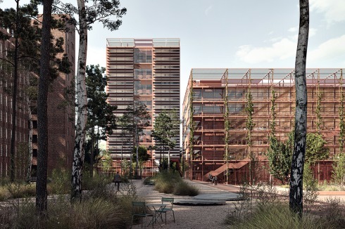 Zukunft: Entwurf für das „Modul 1“, ein 60-Meter-Hochhaus und das „Campus Center“ von Robertneun Architekten.<br />