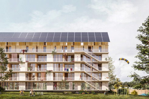 <strong>Werningerode</strong><br />-Duet- schlägt zwei neue Häuser in vorfabrizierter Hybrid-Bauweise vor. Die Wohnungstypen sind verän-<br />derlich. Im Plangebiet sollen Treffpunkte wie Spielplät-ze, Arbeitsräume, eine Radwerkstatt oder eine Tanz-fläche entstehen.<br />