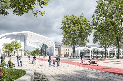 <strong><span class="Bold">1. Preis</span></strong> bof mit hutterreimann befreien den Hachmannplatz von Abstellflächen. Besonders diese Bahnhofsseite aufzuhübschen, scheint Anliegen des weißen Strebwerks.<br />