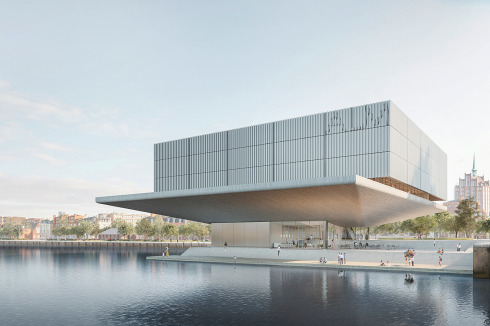 <strong>2. Preis</strong> Nieto Sobejano Arquitectos schlagen einen klaren, geometrischen Baukörper vor. Das auskragende Dach ist als öffentlich zugängliche Aussichtsterrasse konzipiert. <br />