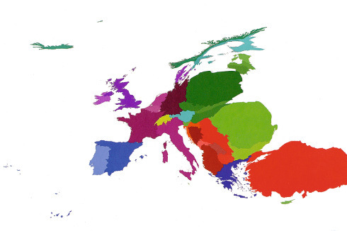 <strong>Agriculture</strong> Ein internationales Geographenteam hat 2014 auf knapp 200 Karten versucht, die drastischen Unterschiede in den europäischen Ländern in Form von „atmenden Geometrien“ darzustellen. Die drei abgebildeten Karten zeigen, wieviel Leute prozentual in der Landwirtschaft, der Indus­trie und der Dienstleistungsbranche arbeiten.<br />