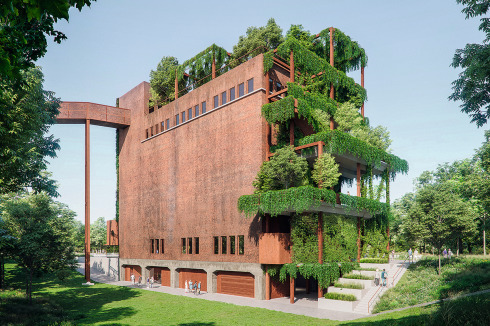 <strong><span class="Bold">Anerkennung </span></strong>kleyer.koblitz.letzel.freivogel planen die Gestaltung des En­sembles als „begehbares Freiluftabor für begrünte Architektur“ und setzen auf treppenartige Gärten, die die Gebäudekubatur geradezu vereinnahmen.<br />