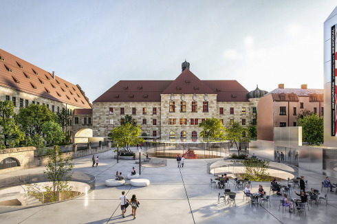 <strong>2. </strong><strong>Preis</strong> Sebastian Brunke hält den Vorplatz frei, nur drei Lichthöfe sollten die Fläche durchbrechen. Die Jury erachtete den Ansatz als konsequent, jedoch schwer umsetzbar.<br />