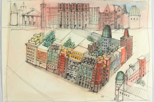 undatiert: <strong>Ohne Titel </strong>(Aquarell und Tinte auf Papier; 36,6 x 50,5 cm)<br />