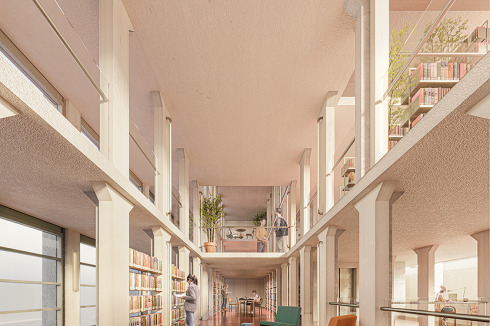 Im Bücherturm soll auch die Bibliothek des angrenzenden Gymnasiums unter­gebracht werden. Schülerinnen und Schüler werden so als zukünftige Nutzer direkt angesprochen.<br />